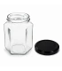 Hexagonale glazen potten 60 stuks - 278 ml / 350 gram, met keuze uit deksels (TO 63 mm)
