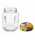 Hexagonale glazen potten 60 stuks - 278 ml / 350 gram, met keuze uit deksels (TO 63 mm)