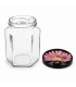 Hexagonale glazen potten 60 stuks - 278 ml / 350 gram, met keuze uit deksels (TO 63 mm)