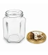 Hexagonale glazen potten 60 stuks - 278 ml / 350 gram, met keuze uit deksels (TO 63 mm)