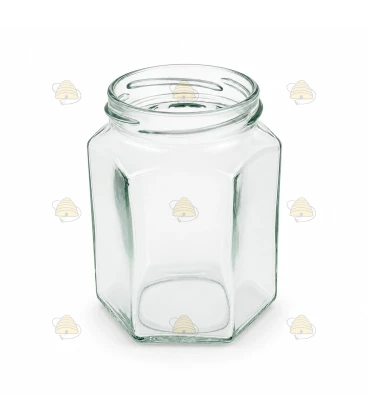 Hexagonale glazen potten 60 stuks - 278 ml / 350 gram, met keuze uit deksels (TO 63 mm)