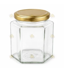 Pot verre hexagonal 390 ml/500 g avec couvercle TO 70 mm