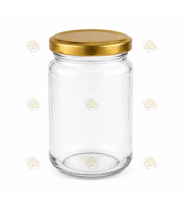 Pot verre rond 290 ml/350 g avec couvercle TO 63 mm