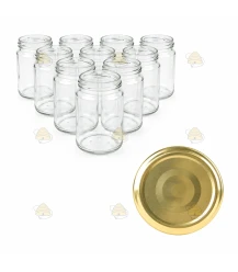 Glazen jampotten rond 60 stuks - 375 ml / 450 gram, met keuze uit RSB deksels (TO 63 mm)