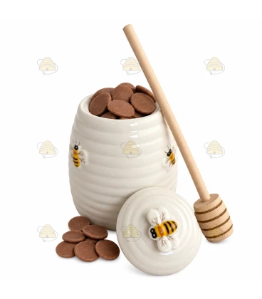 Pot de miel en céramique avec miniatures de chocolat au lait au miel